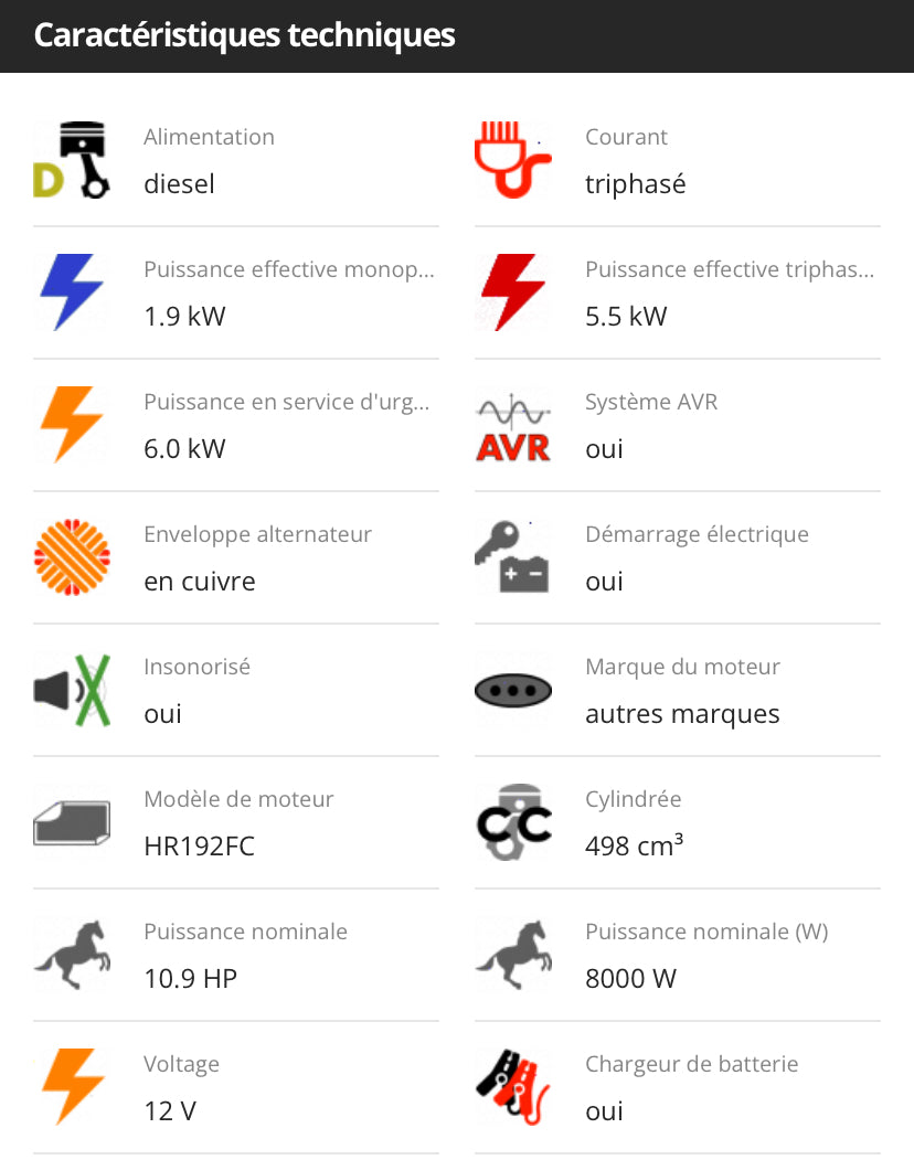 Groupe électrogène diesel 6kw